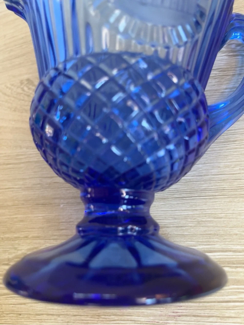 Vintage Avon Fostoria Cobalt Blue Mount Vernon Creamer Pitcher Pedestal 5.5”